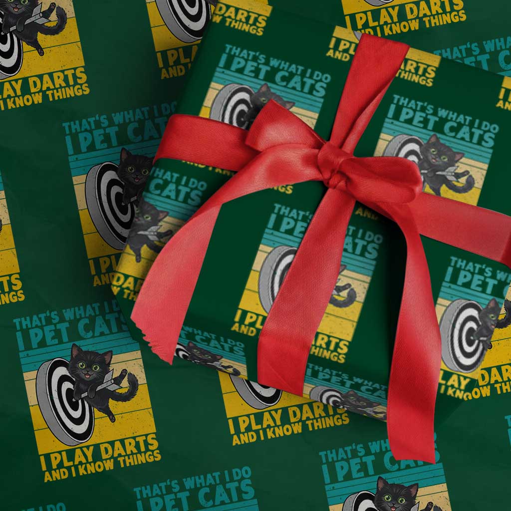 Funny Retro Sunset Cat Darts Wrapping Paper Roll I Pet Cats I Play Darts And I Know Things TS12 Green Print Your Wear