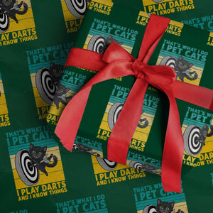 Funny Retro Sunset Cat Darts Wrapping Paper Roll I Pet Cats I Play Darts And I Know Things TS12 Green Print Your Wear