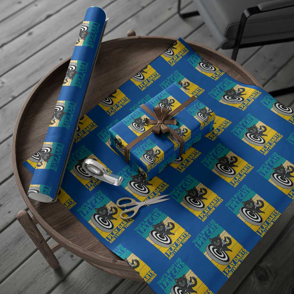 Funny Retro Sunset Cat Darts Wrapping Paper Roll I Pet Cats I Play Darts And I Know Things TS12 Blue Print Your Wear