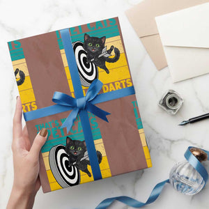 Funny Retro Sunset Cat Darts Wrapping Paper Roll I Pet Cats I Play Darts And I Know Things TS12 Mocha Print Your Wear