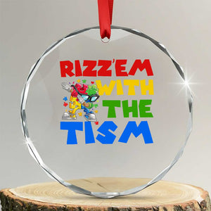 Funny Rizz Em With The Tism Crystal Glass Ornament Autism Awareness Dabbing Puzzle TS11 Transparent Glass 3'' Circle Print Your Wear