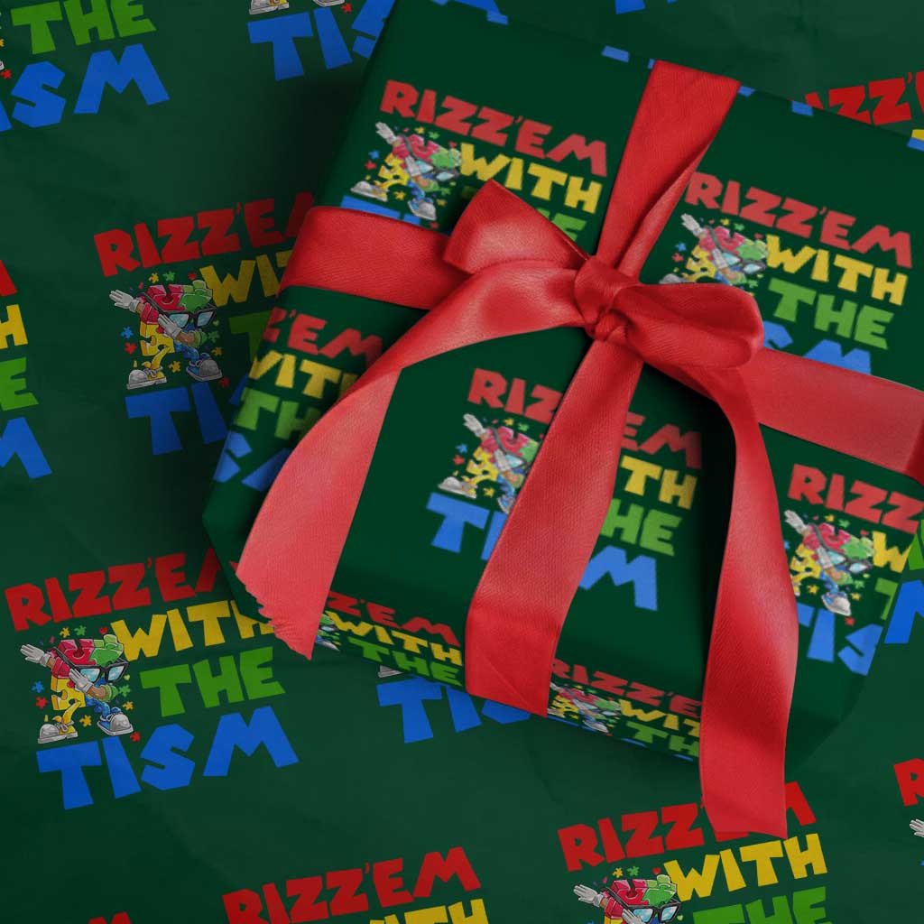 Funny Rizz Em With The Tism Wrapping Paper Roll Autism Awareness Dabbing Puzzle TS11 Green Print Your Wear