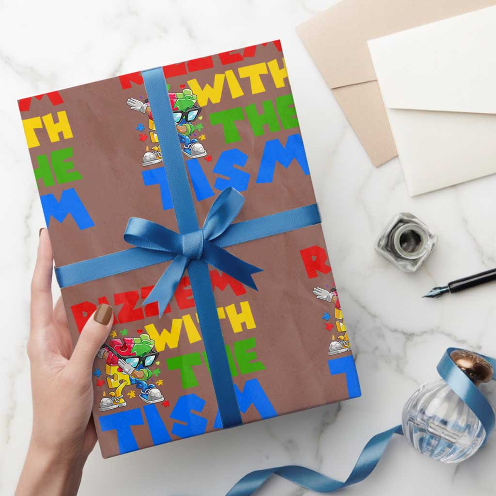 Funny Rizz Em With The Tism Wrapping Paper Roll Autism Awareness Dabbing Puzzle TS11 Mocha Print Your Wear