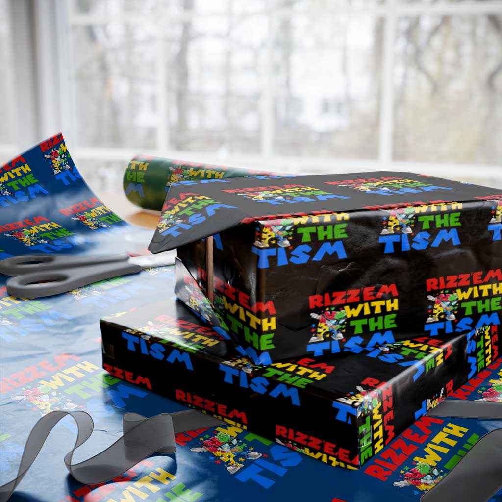 Funny Rizz Em With The Tism Wrapping Paper Roll Autism Awareness Dabbing Puzzle TS11 Black Print Your Wear