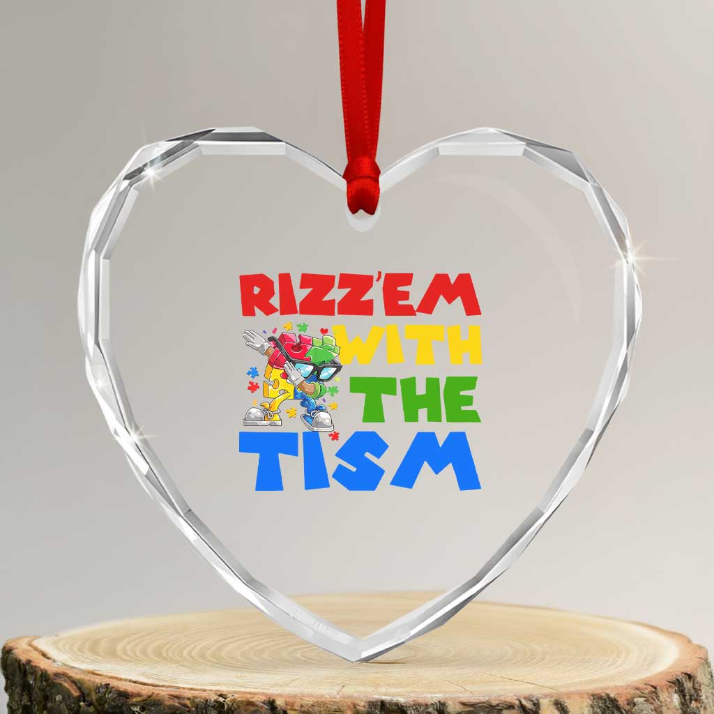 Funny Rizz Em With The Tism Heart Crystal Glass Ornament Autism Awareness Dabbing Puzzle TS11 Transparent Glass 3'' Heart Print Your Wear