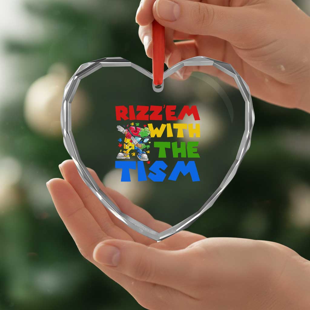 Funny Rizz Em With The Tism Heart Crystal Glass Ornament Autism Awareness Dabbing Puzzle TS11 Print Your Wear