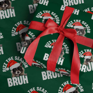 Funny Rizz Xmas Raccoon Wrapping Paper Roll Rizz The Season Bruh Santa Hat TS02 Green Print Your Wear