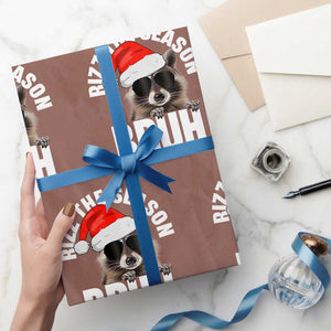 Funny Rizz Xmas Raccoon Wrapping Paper Roll Rizz The Season Bruh Santa Hat TS02 Mocha Print Your Wear