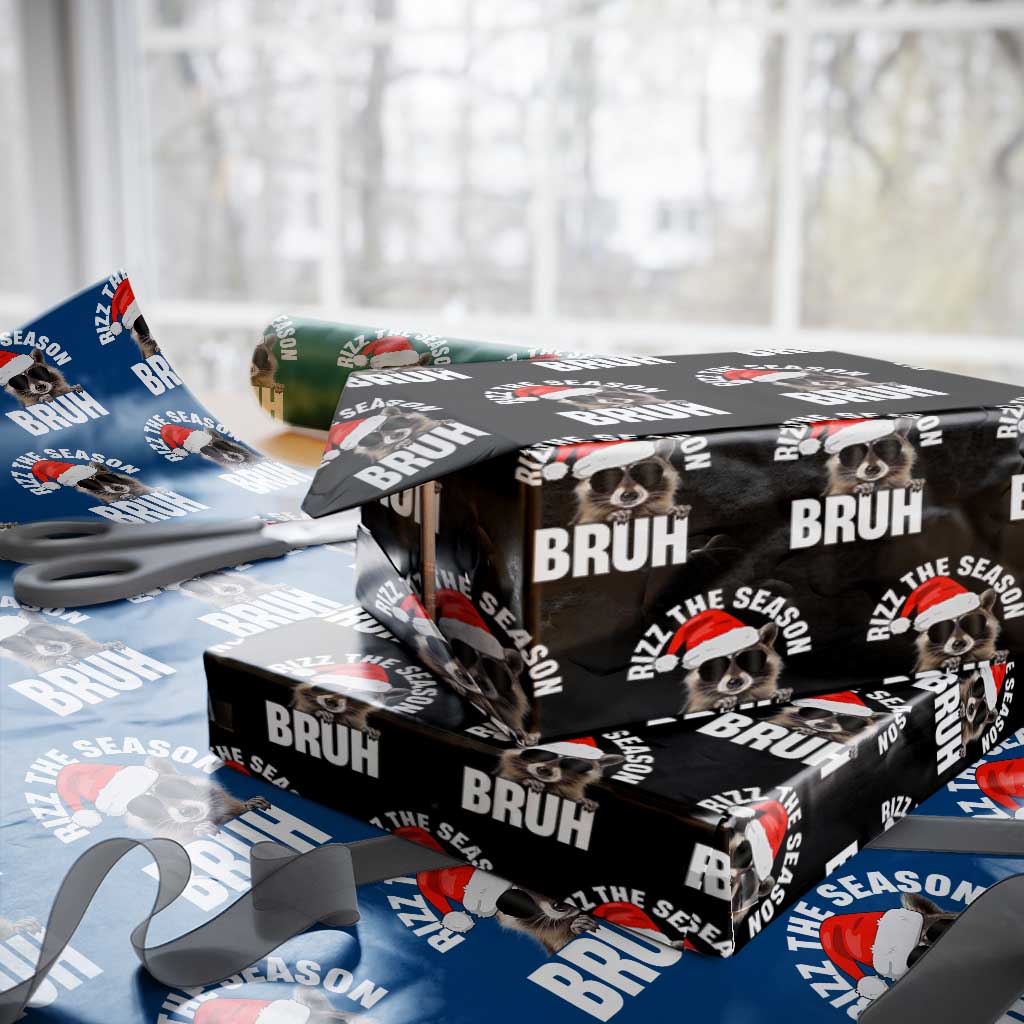 Funny Rizz Xmas Raccoon Wrapping Paper Roll Rizz The Season Bruh Santa Hat TS02 Black Print Your Wear