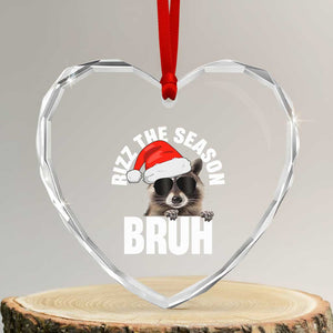 Funny Rizz Xmas Raccoon Heart Crystal Glass Ornament Rizz The Season Bruh Santa Hat TS02 Transparent Glass 3'' Heart Print Your Wear