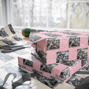 Funny Road Trip Cat Selfie with Highway 66 Wrapping Paper Roll Centennial 1926-2026 Historic Highway Humor TS02 Light Pink Print Your Wear