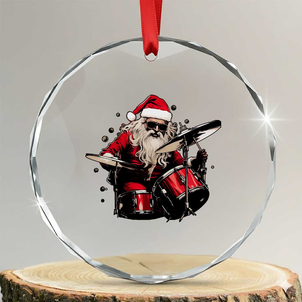 Funny Rock'n Roll Santa Claus Crystal Glass Ornament Cool Drummer Festive Christmas TS02 Transparent Glass 3'' Circle Print Your Wear