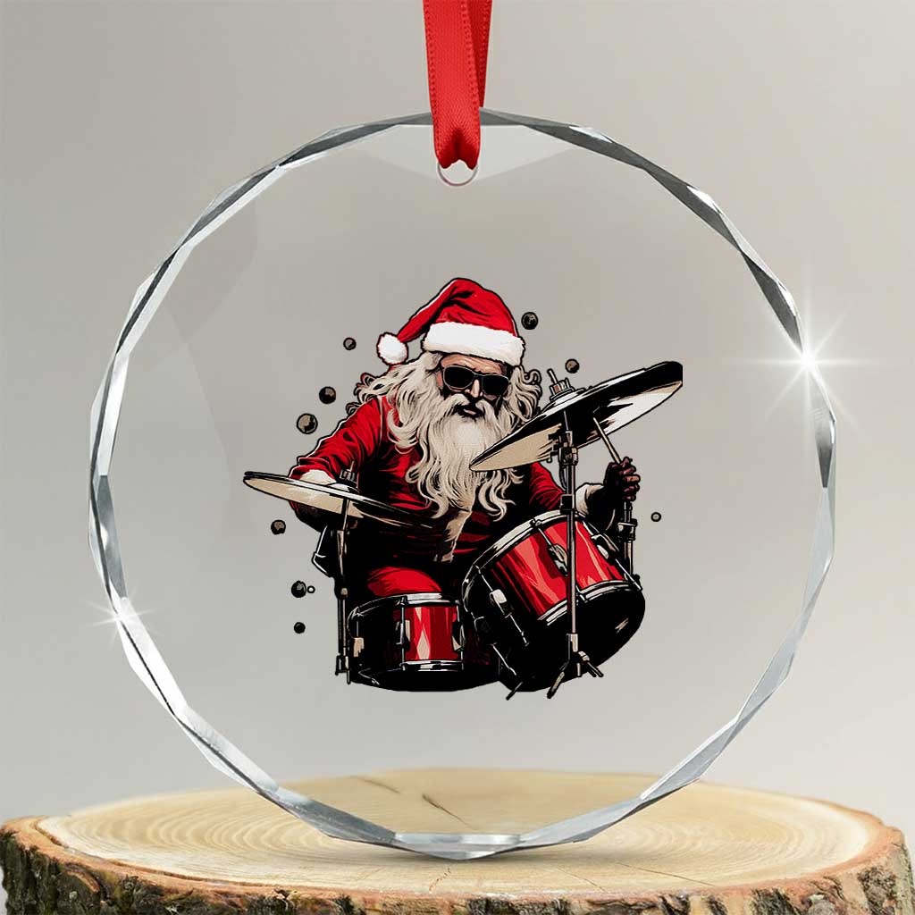 Funny Rock'n Roll Santa Claus Crystal Glass Ornament Cool Drummer Festive Christmas TS02 Transparent Glass 3'' Circle Print Your Wear