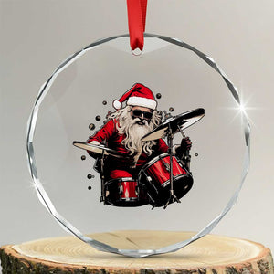 Funny Rock'n Roll Santa Claus Crystal Glass Ornament Cool Drummer Festive Christmas TS02 Transparent Glass 3'' Circle Print Your Wear
