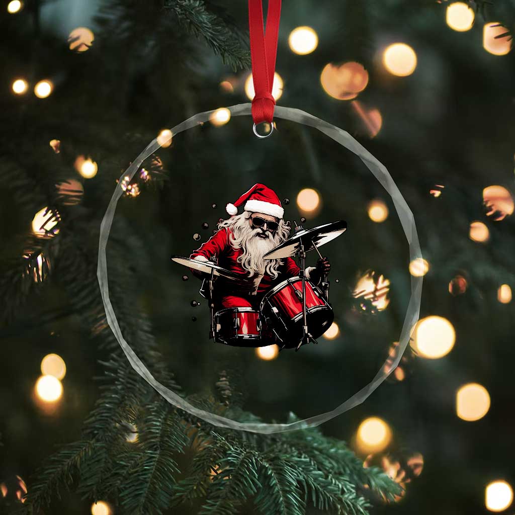 Funny Rock'n Roll Santa Claus Crystal Glass Ornament Cool Drummer Festive Christmas TS02 Print Your Wear