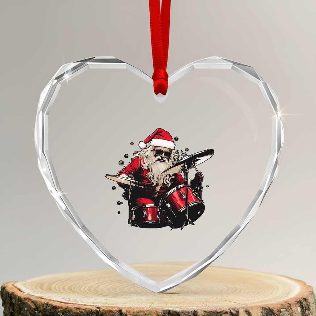 Funny Rock'n Roll Santa Claus Heart Crystal Glass Ornament Cool Drummer Festive Christmas TS02 Transparent Glass 3'' Heart Print Your Wear