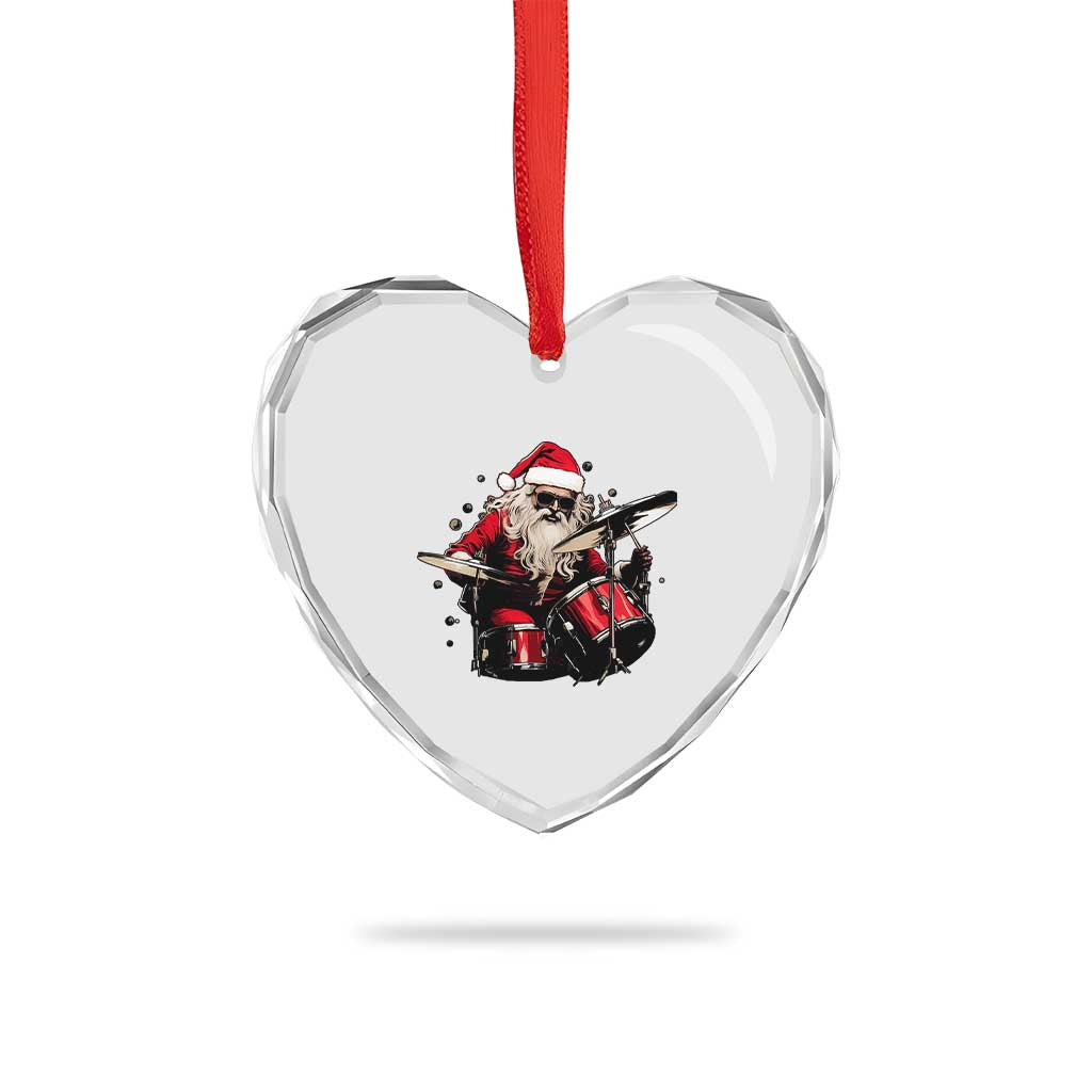 Funny Rock'n Roll Santa Claus Heart Crystal Glass Ornament Cool Drummer Festive Christmas TS02 Print Your Wear