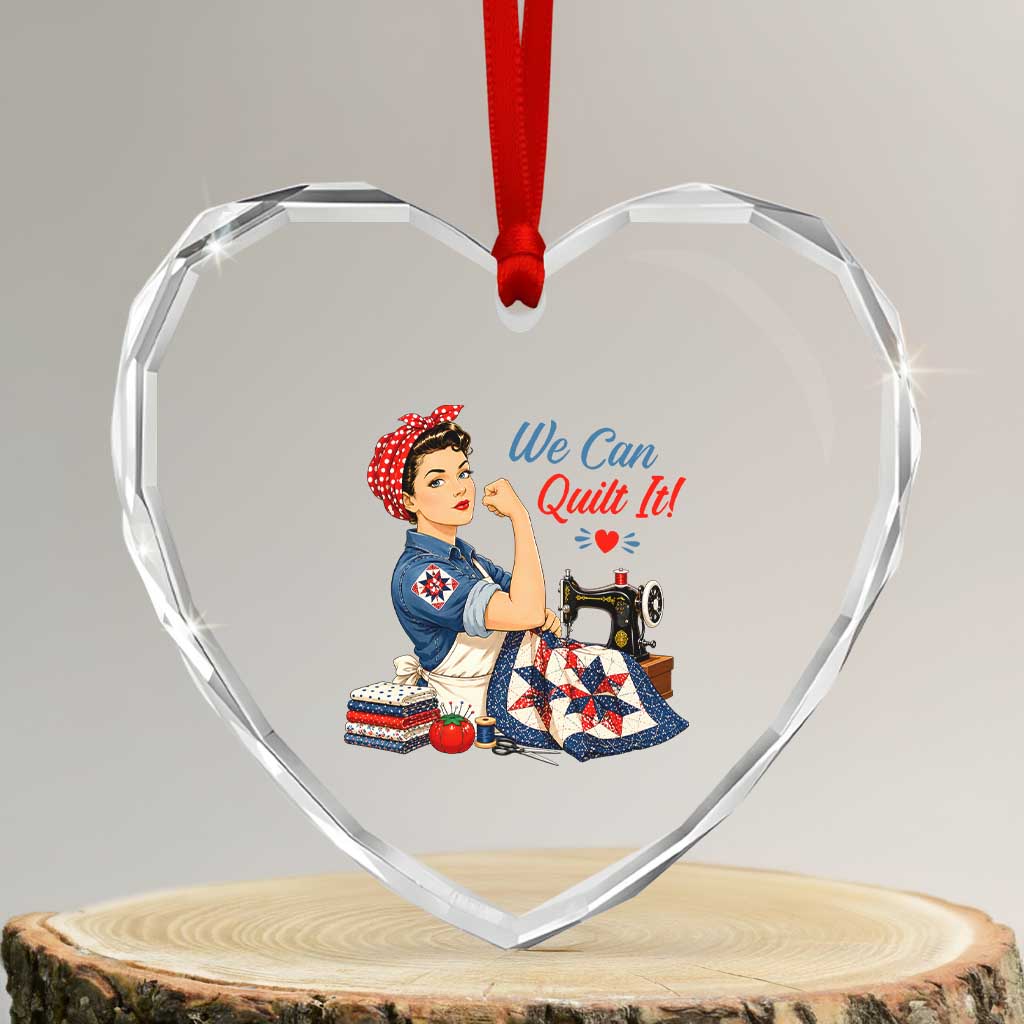 Funny Rosie We Can Quilt It Heart Crystal Glass Ornament Quilting Sewing Crafty Joke TS02 Transparent Glass 3'' Heart Print Your Wear