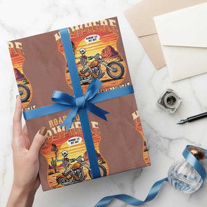 Funny Route Highway 66 Biker Skeleton Wrapping Paper Roll Road To Adventure