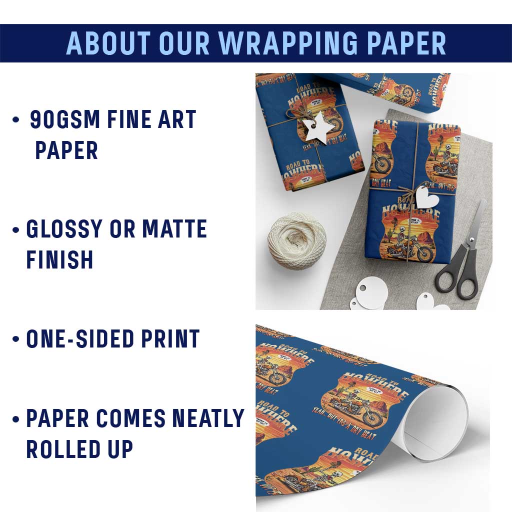 Funny Route Highway 66 Biker Skeleton Wrapping Paper Roll Road To Adventure
