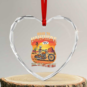 Funny Route Highway 66 Biker Skeleton Heart Crystal Glass Ornament Road To Adventure TS12 Transparent Glass 3'' Heart Print Your Wear
