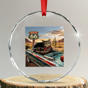 Funny Route Highway 66 Cat Lover Crystal Glass Ornament Mother Road Travel Gift TS12 Transparent Glass 3'' Circle Print Your Wear