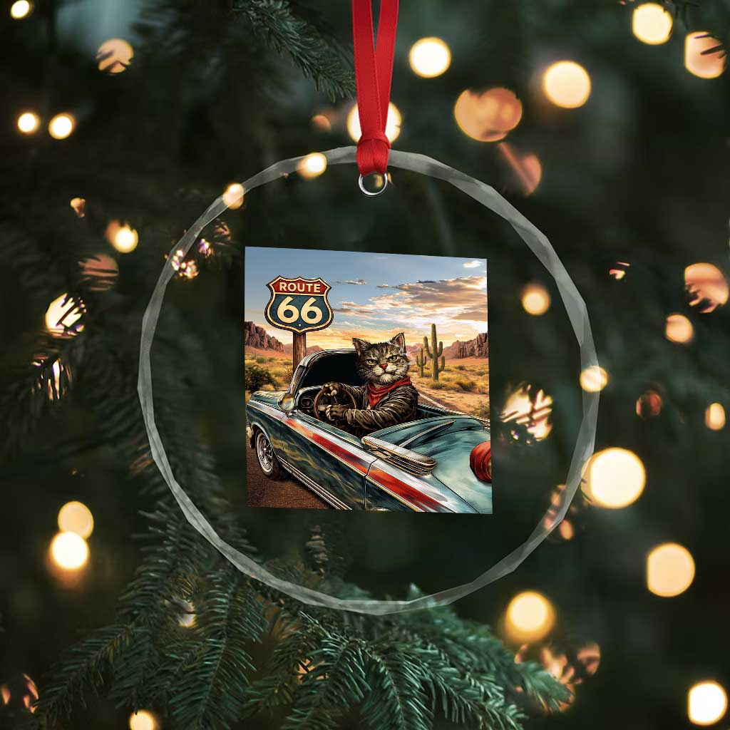 Funny Route Highway 66 Cat Lover Crystal Glass Ornament Mother Road Travel Gift TS12 Print Your Wear