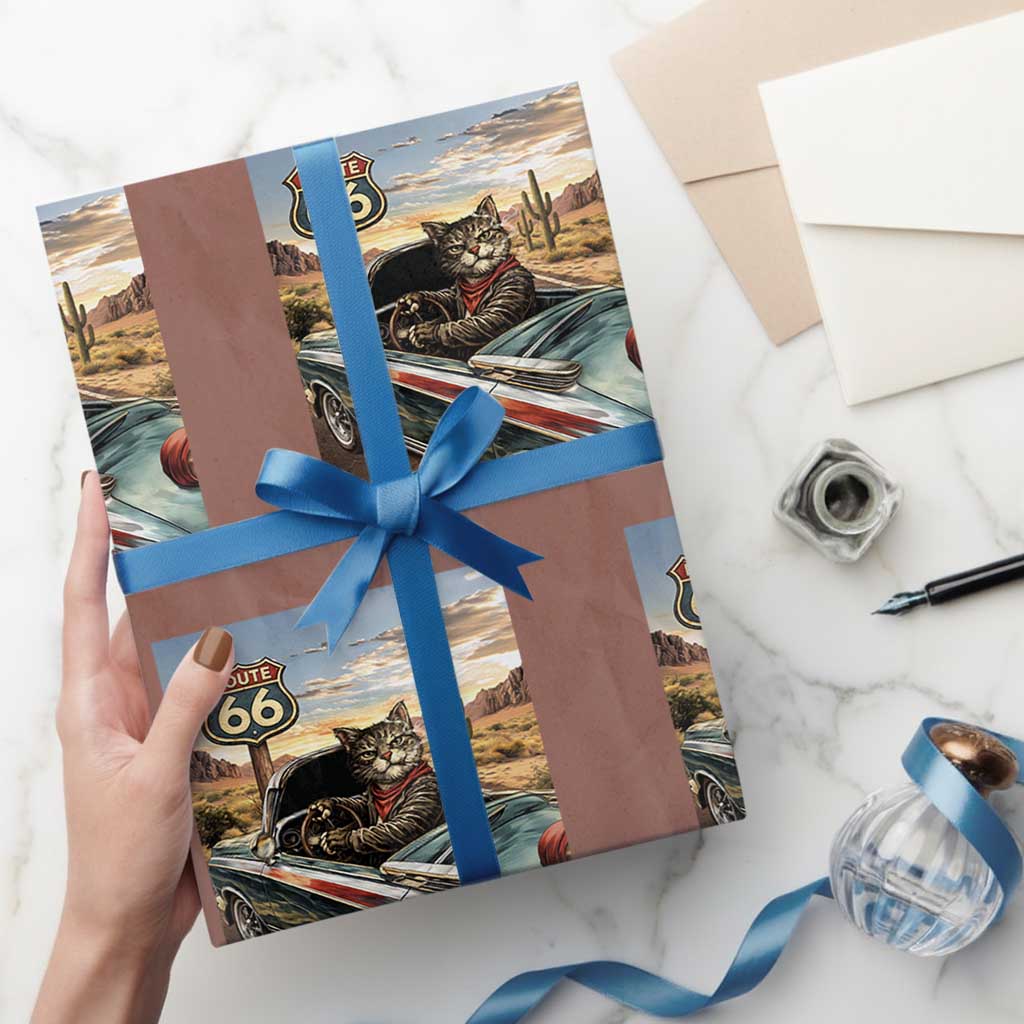 Funny Route Highway 66 Cat Lover Wrapping Paper Roll Mother Road Travel Gift TS12 Mocha Print Your Wear