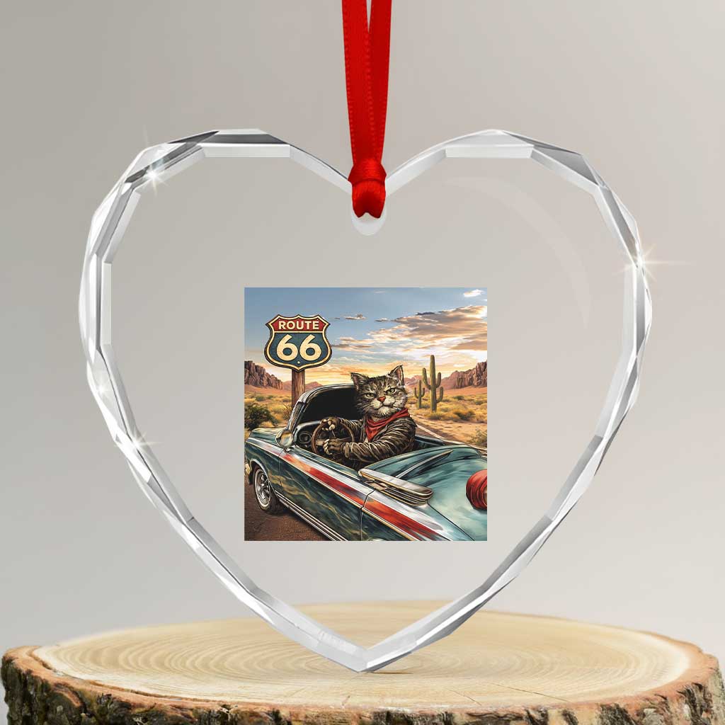 Funny Route Highway 66 Cat Lover Heart Crystal Glass Ornament Mother Road Travel Gift TS12 Transparent Glass 3'' Heart Print Your Wear