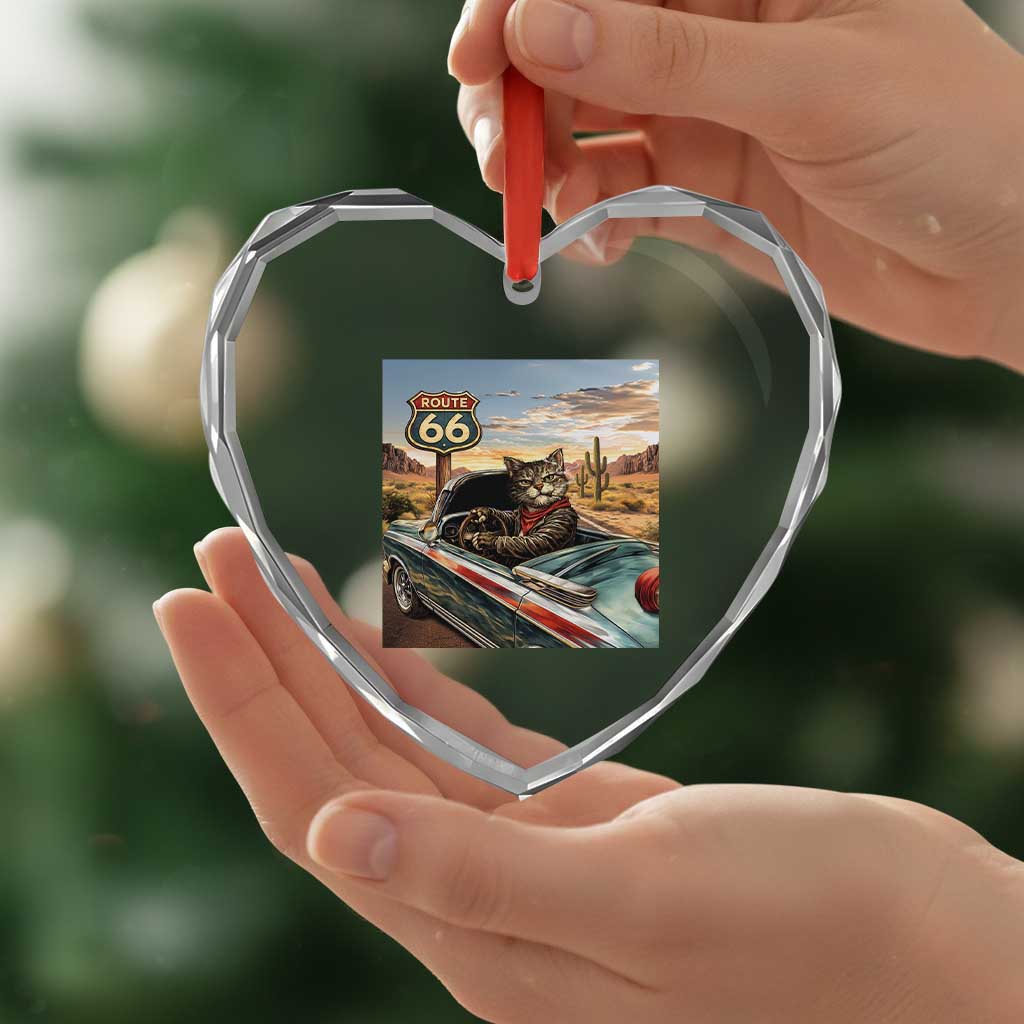 Funny Route Highway 66 Cat Lover Heart Crystal Glass Ornament Mother Road Travel Gift TS12 Print Your Wear