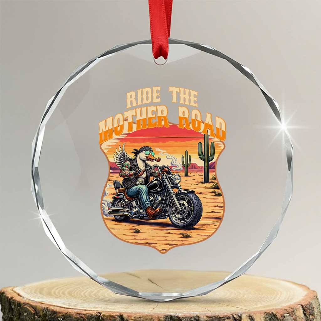 Funny Route Highway 66 Goose Biker Crystal Glass Ornament Ride The Mother Road TS12 Transparent Glass 3'' Circle Print Your Wear