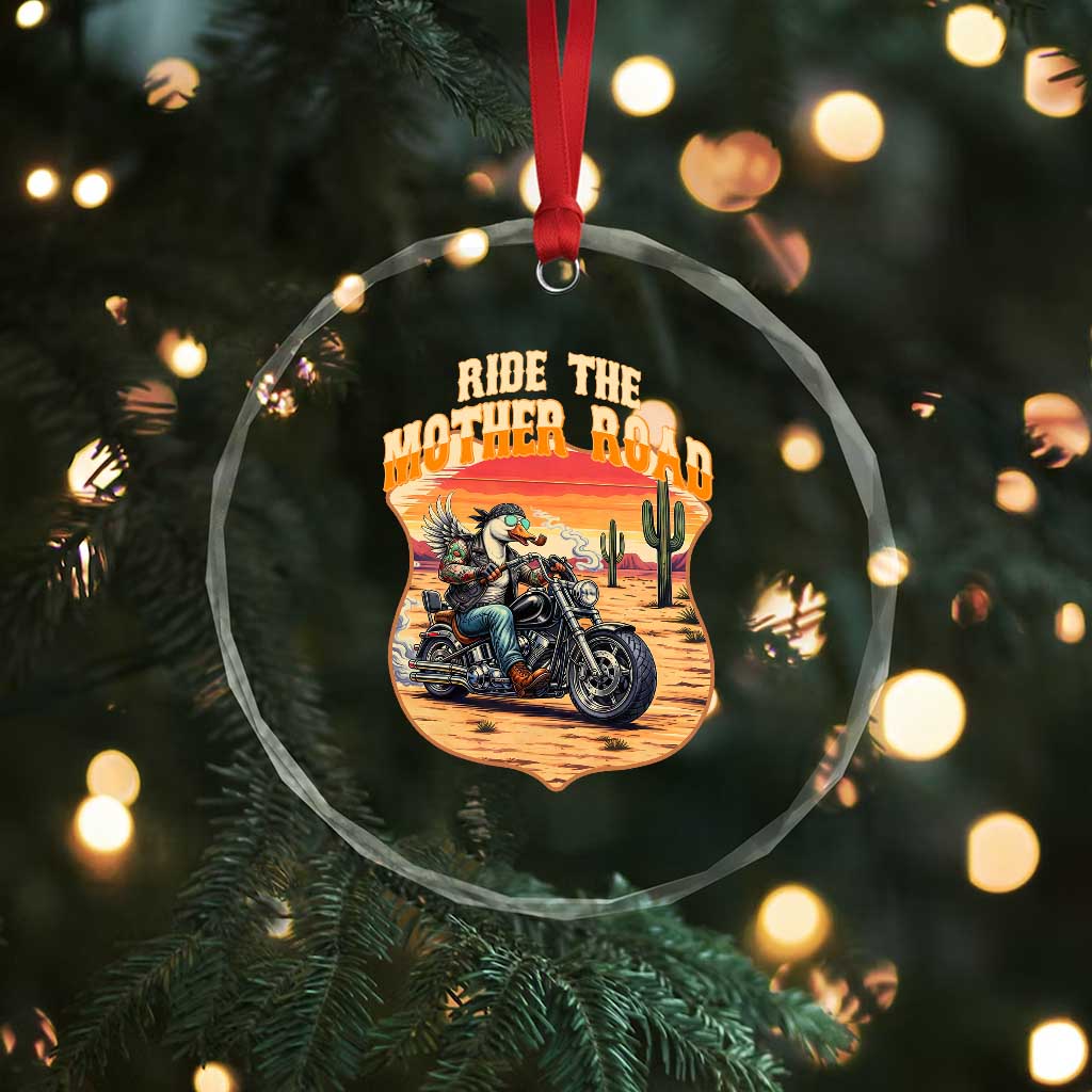 Funny Route Highway 66 Goose Biker Crystal Glass Ornament Ride The Mother Road TS12 Print Your Wear