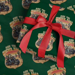 Funny Route Highway 66 Goose Biker Wrapping Paper Roll Ride The Mother Road TS12 Green Print Your Wear