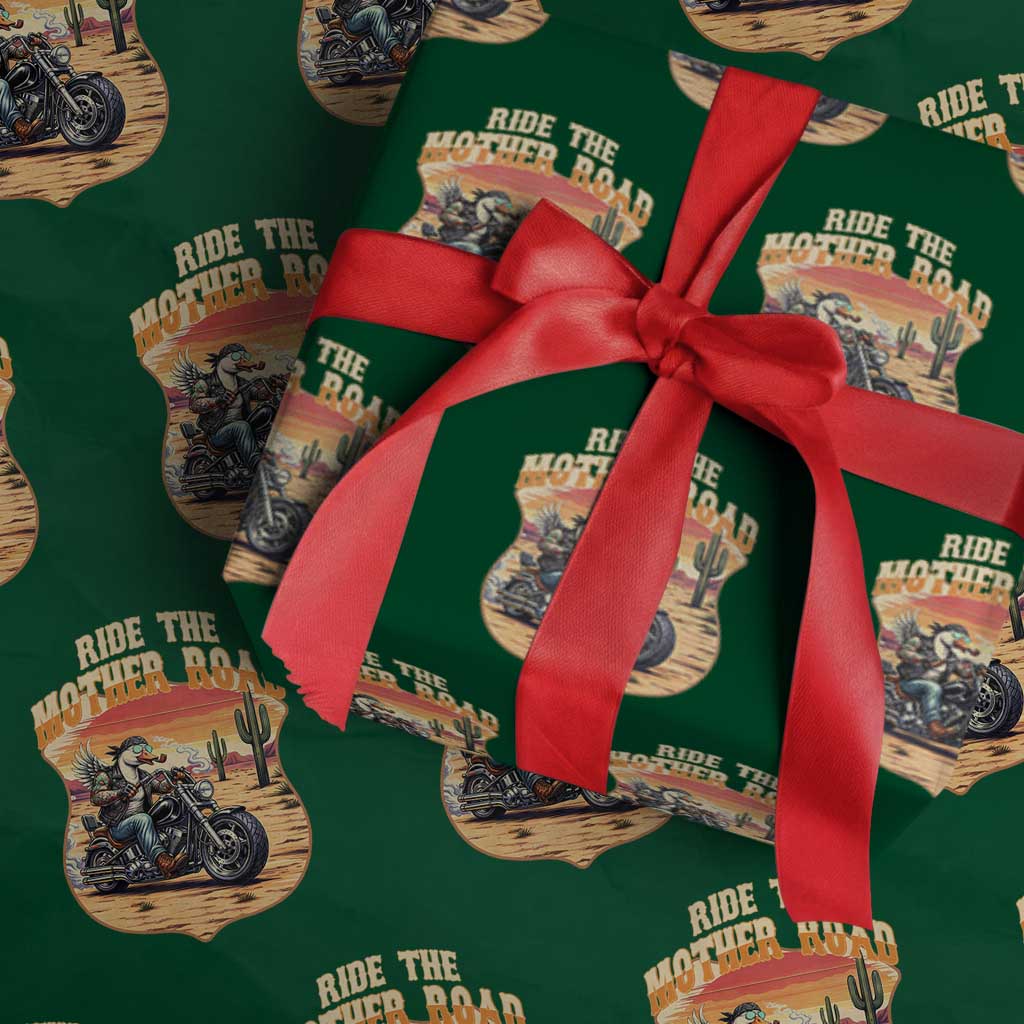 Funny Route Highway 66 Goose Biker Wrapping Paper Roll Ride The Mother Road TS12 Green Print Your Wear