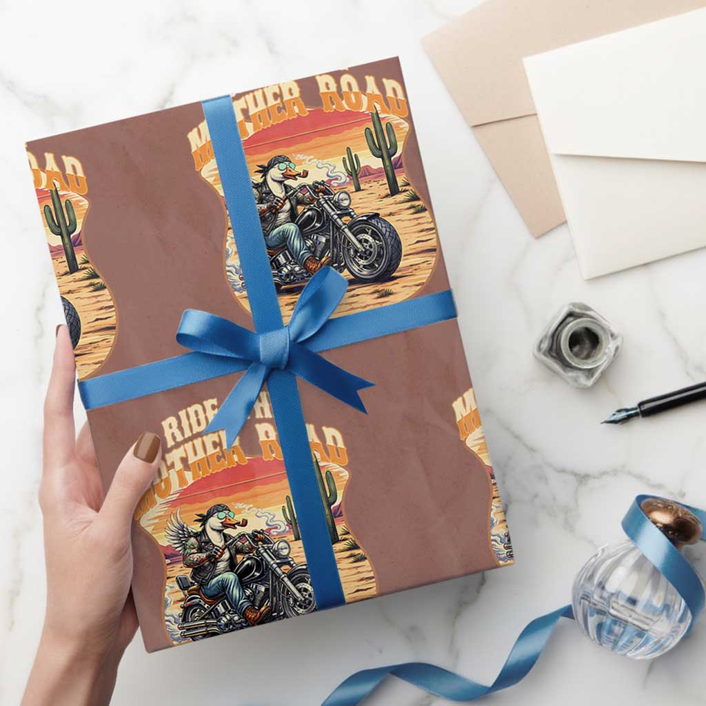 Funny Route Highway 66 Goose Biker Wrapping Paper Roll Ride The Mother Road TS12 Mocha Print Your Wear