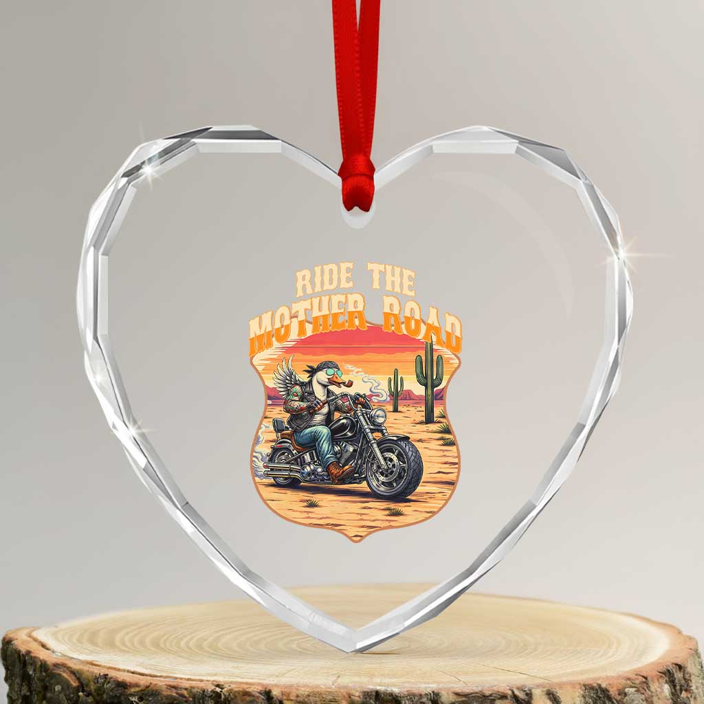 Funny Route Highway 66 Goose Biker Heart Crystal Glass Ornament Ride The Mother Road TS12 Transparent Glass 3'' Heart Print Your Wear