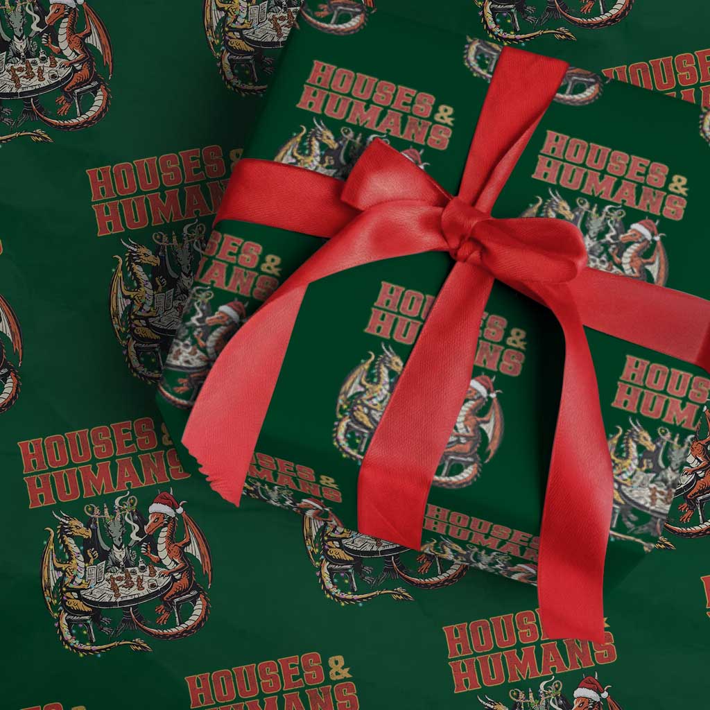 Funny Rpg Christmas Game Wrapping Paper Roll Houses And Humans Tabletop Game Xmas Dragon TS11 Green Print Your Wear
