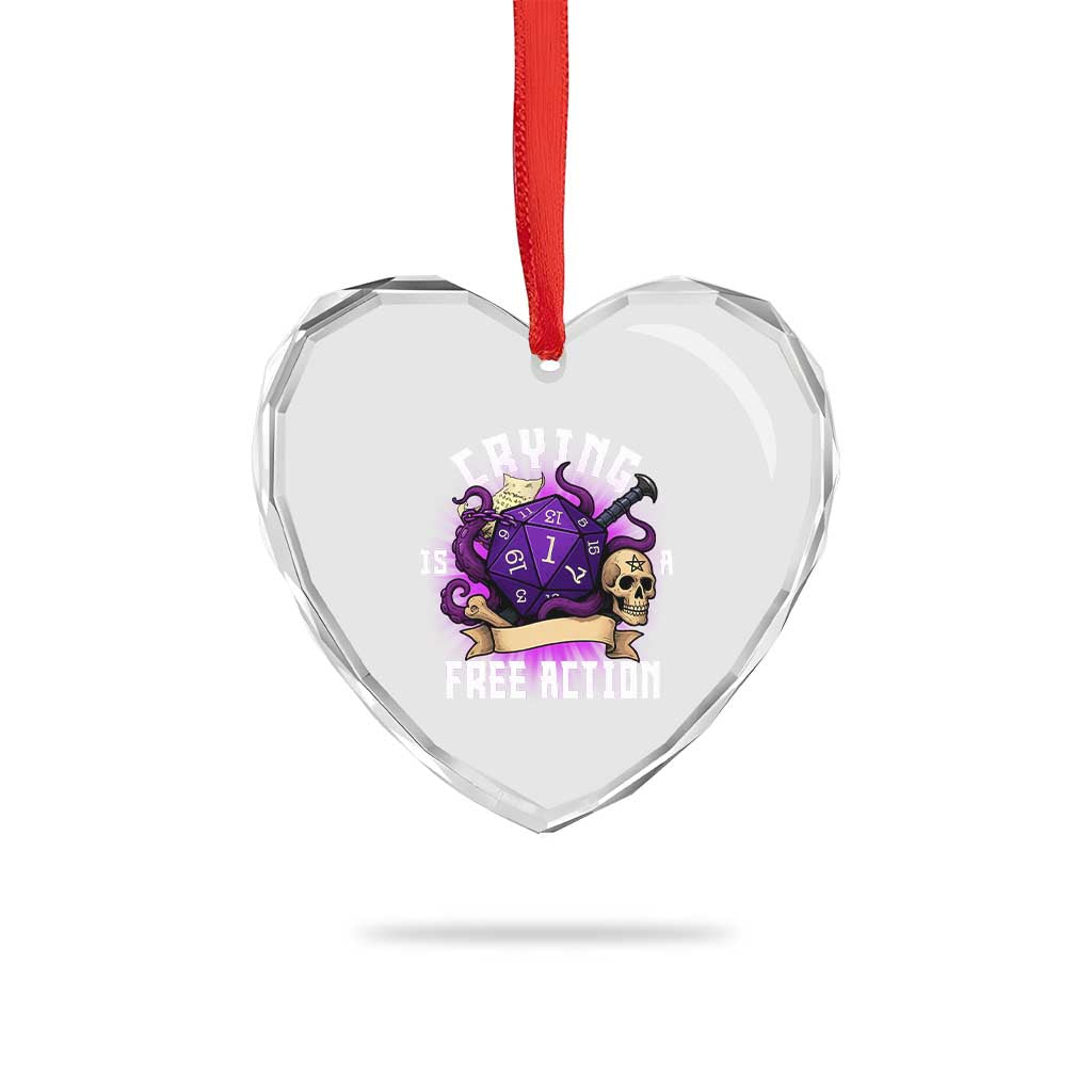 Funny RPG Gamer Crying Is A Free Action Heart Crystal Glass Ornament Vintage D20 Side Quests Tabletop TS11 Print Your Wear