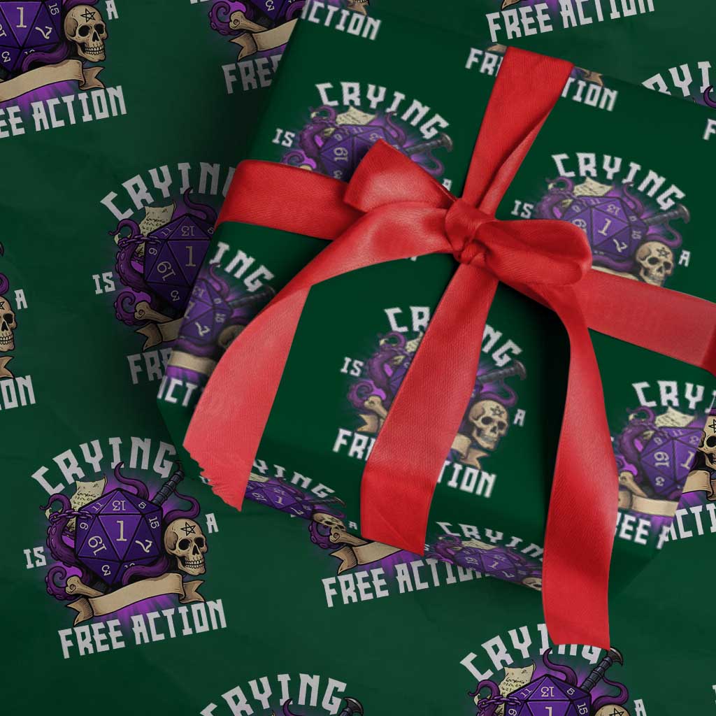 Funny RPG Gamer Crying Is A Free Action Wrapping Paper Roll Vintage D20 Side Quests Tabletop TS11 Green Print Your Wear