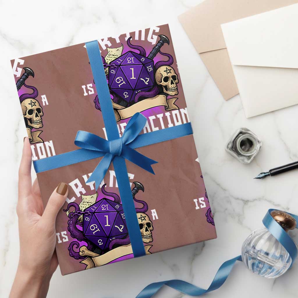 Funny RPG Gamer Crying Is A Free Action Wrapping Paper Roll Vintage D20 Side Quests Tabletop TS11 Mocha Print Your Wear
