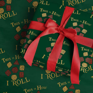 Funny RPG Tabletop Dice Wrapping Paper Roll This Is How I Roll Vintage D20 TS11 Green Print Your Wear