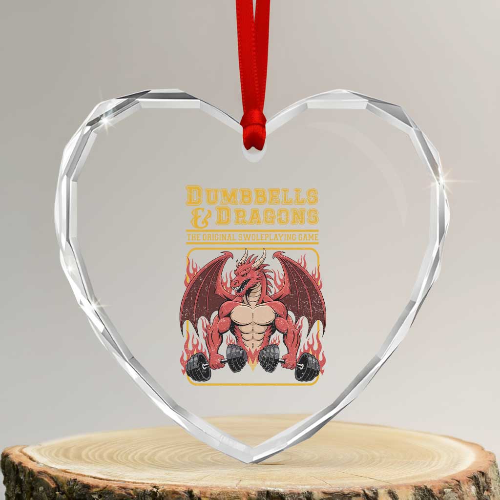 Funny RPG Workout Gym Nerd Heart Crystal Glass Ornament Dumbbells And Dragons The Original Swoleplaying Game TS11 Transparent Glass 3'' Heart Print Your Wear