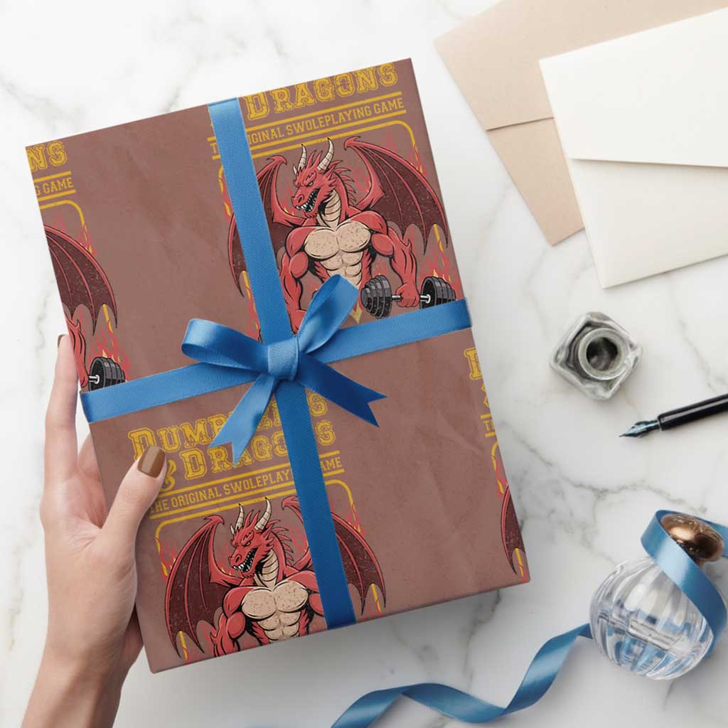Funny RPG Workout Gym Nerd Wrapping Paper Roll Dumbbells And Dragons The Original Swoleplaying Game TS11 Mocha Print Your Wear