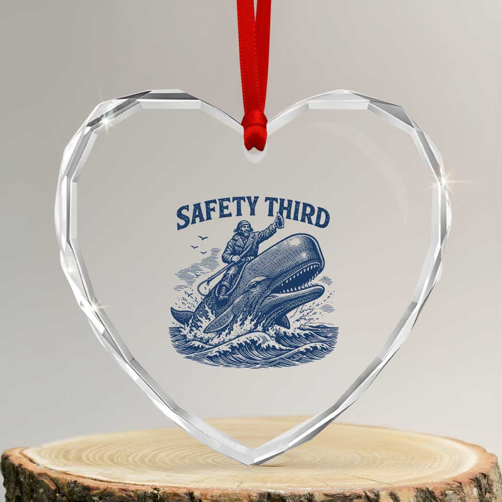 Funny Safety Third Captain Riding Sperm Whale Heart Crystal Glass Ornament Vintage Nautical Ocean Fishing Humor TS02 Transparent Glass 3'' Heart Print Your Wear