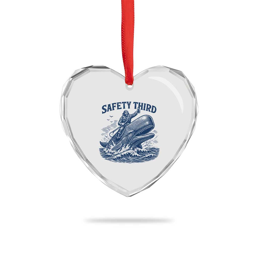 Funny Safety Third Captain Riding Sperm Whale Heart Crystal Glass Ornament Vintage Nautical Ocean Fishing Humor