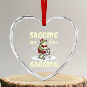 Funny Sagging But Still Gagging Christmas Frog Heart Crystal Glass Ornament Funny Cringe Meme Gag Humor TS11 Transparent Glass 3'' Heart Print Your Wear