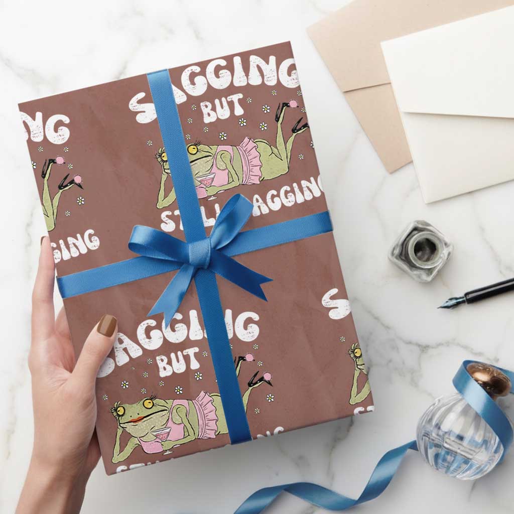 Funny Sagging But Still Gagging Wrapping Paper Roll Sarcastic Frog Humor TS12 Mocha Print Your Wear