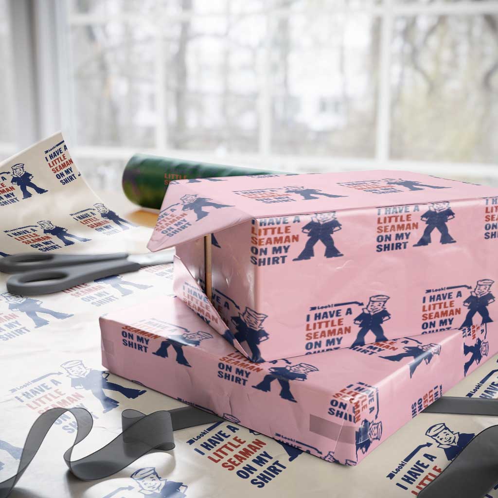 Funny Sailor Pun Wrapping Paper Roll I Have Little Seaman on My Shirt Retro Humor TS02 Light Pink Print Your Wear