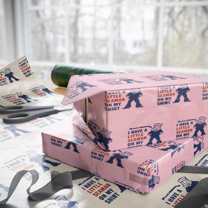 Funny Sailor Pun Wrapping Paper Roll I Have Little Seaman on My Shirt Retro Humor TS02 Light Pink Print Your Wear