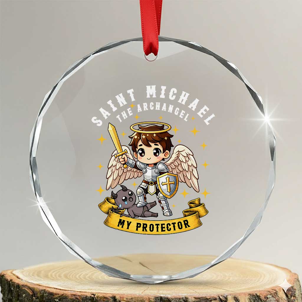 Funny Saint Michael Defeating Satan Crystal Glass Ornament Religious Faith Gift TS12 Transparent Glass 3'' Circle Print Your Wear
